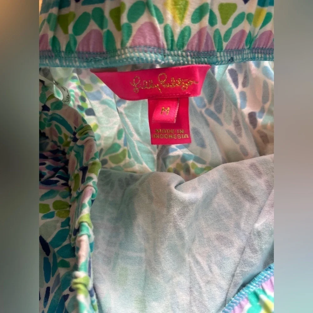 Lilly Pulitzer Rikki Romper Floral Blue Green Sz M
